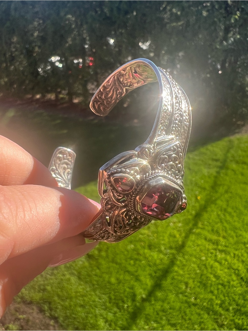 Stunning SARDA Sterling silver cuff bracelet with purple pink crystals - Picture 13 of 15